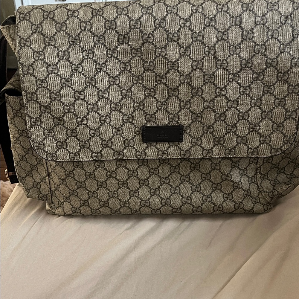 Gucci Beige and Black Monogram Messenger Bag